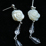 French White Shell Flower Crystal Beaded Earrings - floysun