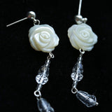 French White Shell Flower Crystal Beaded Earrings - floysun