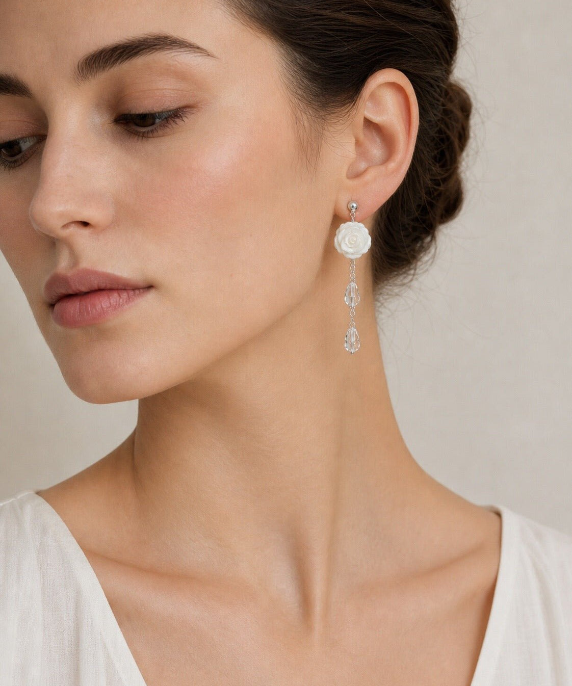 French White Shell Flower Glass Beaded Earrings - floysun