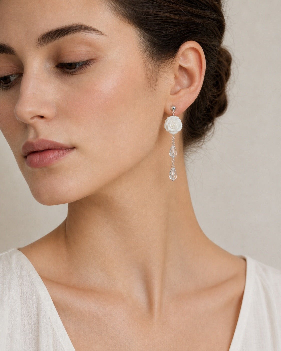 French White Shell Flower Glass Beaded Earrings - floysun