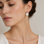 French White Shell Flower Glass Beaded Earrings - floysun