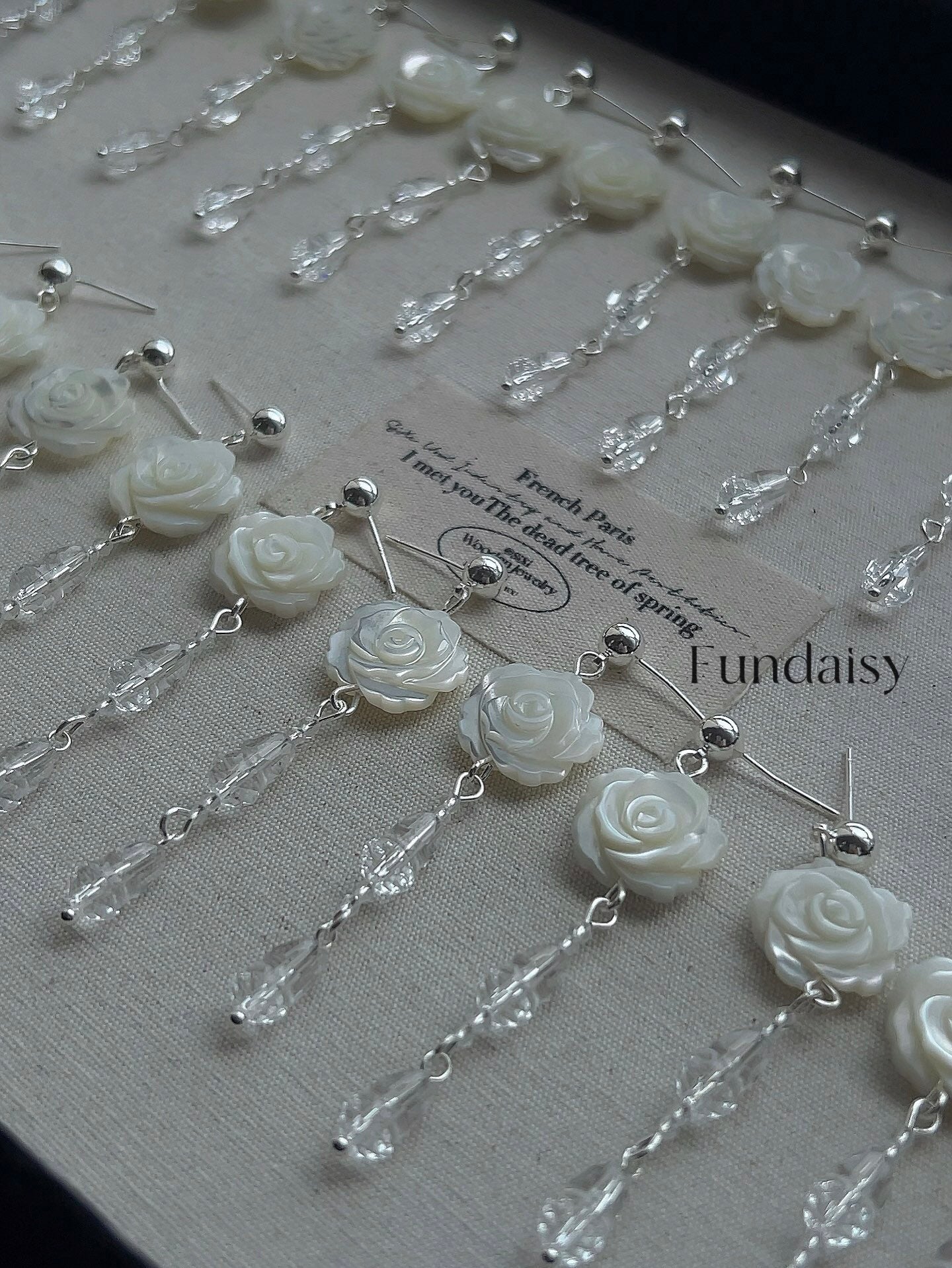 French White Shell Flower Glass Beaded Earrings - floysun