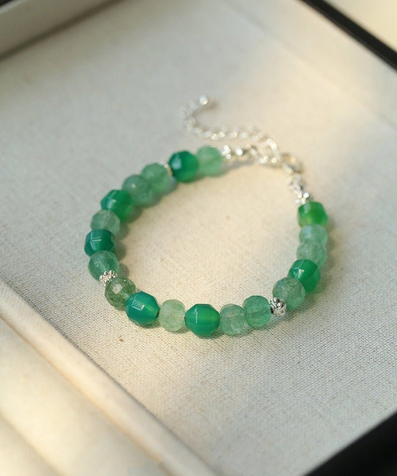 Fresh Green Strawberry Quartz Gemstone Beaded Bracelet - floysun