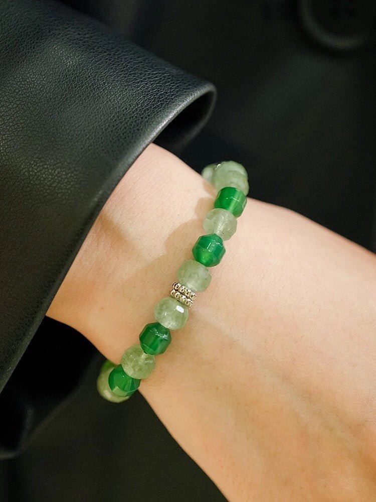 Fresh Green Strawberry Quartz Gemstone Beaded Bracelet - floysun