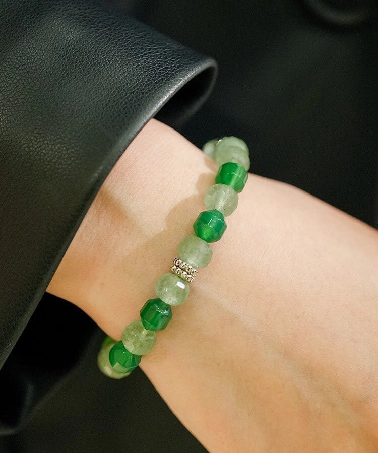 Fresh Green Strawberry Quartz Gemstone Beaded Bracelet - floysun
