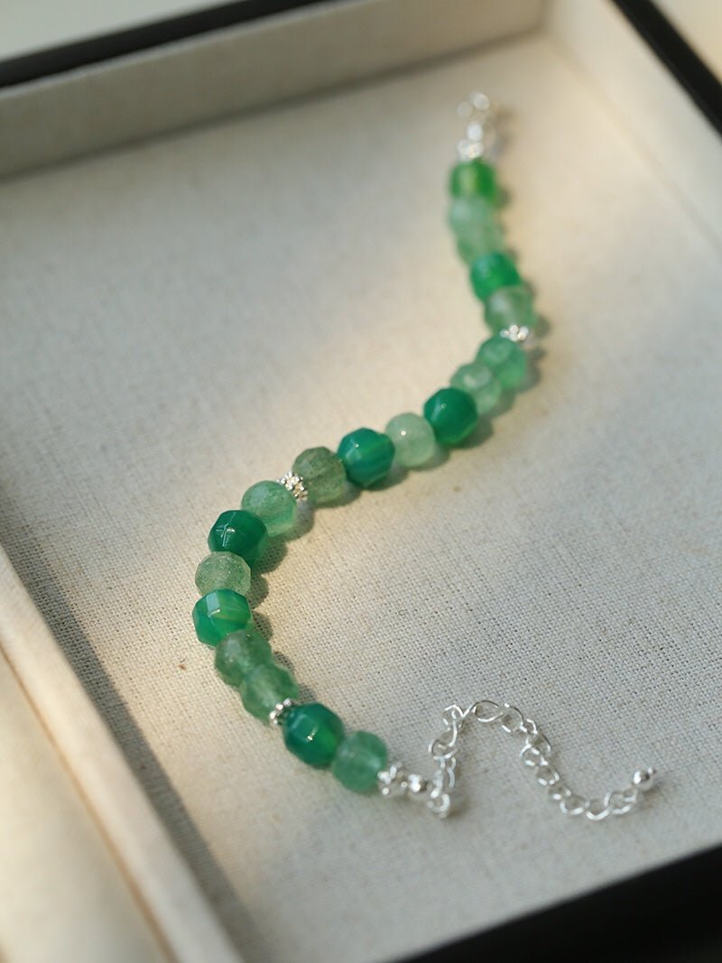 Fresh Green Strawberry Quartz Gemstone Beaded Bracelet - floysun