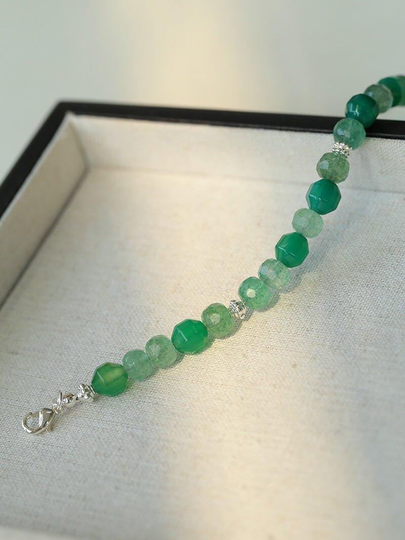 Fresh Green Strawberry Quartz Gemstone Beaded Bracelet - floysun