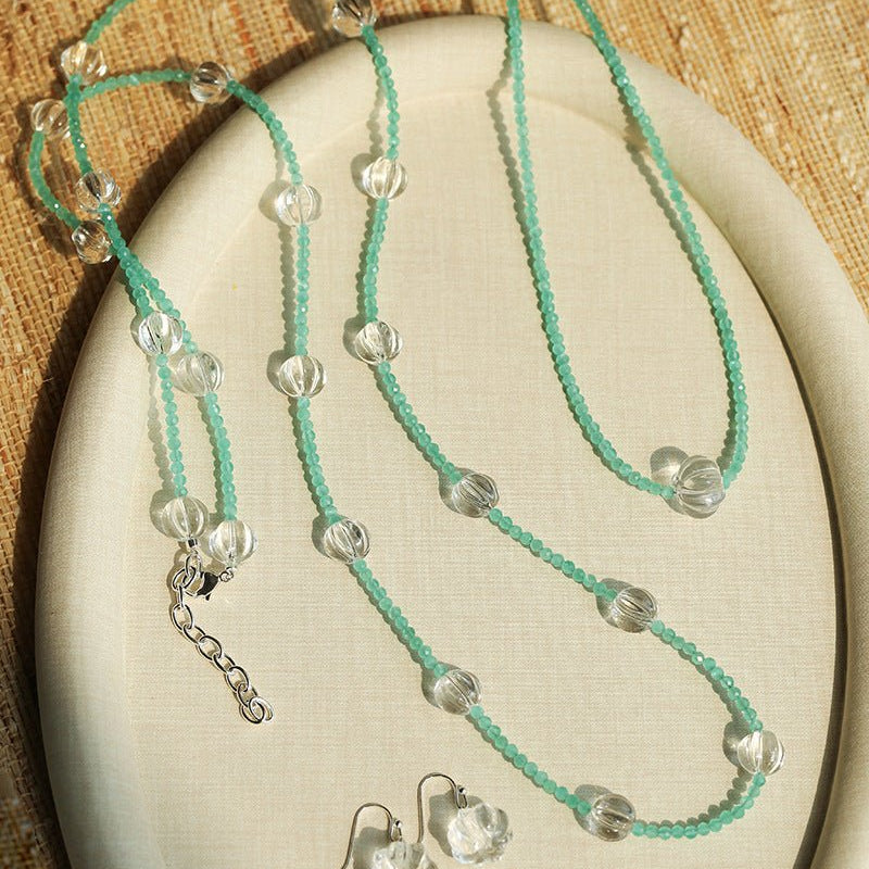 Fresh Mint Green Glass Pumpkin Bead Long Necklace - floysun