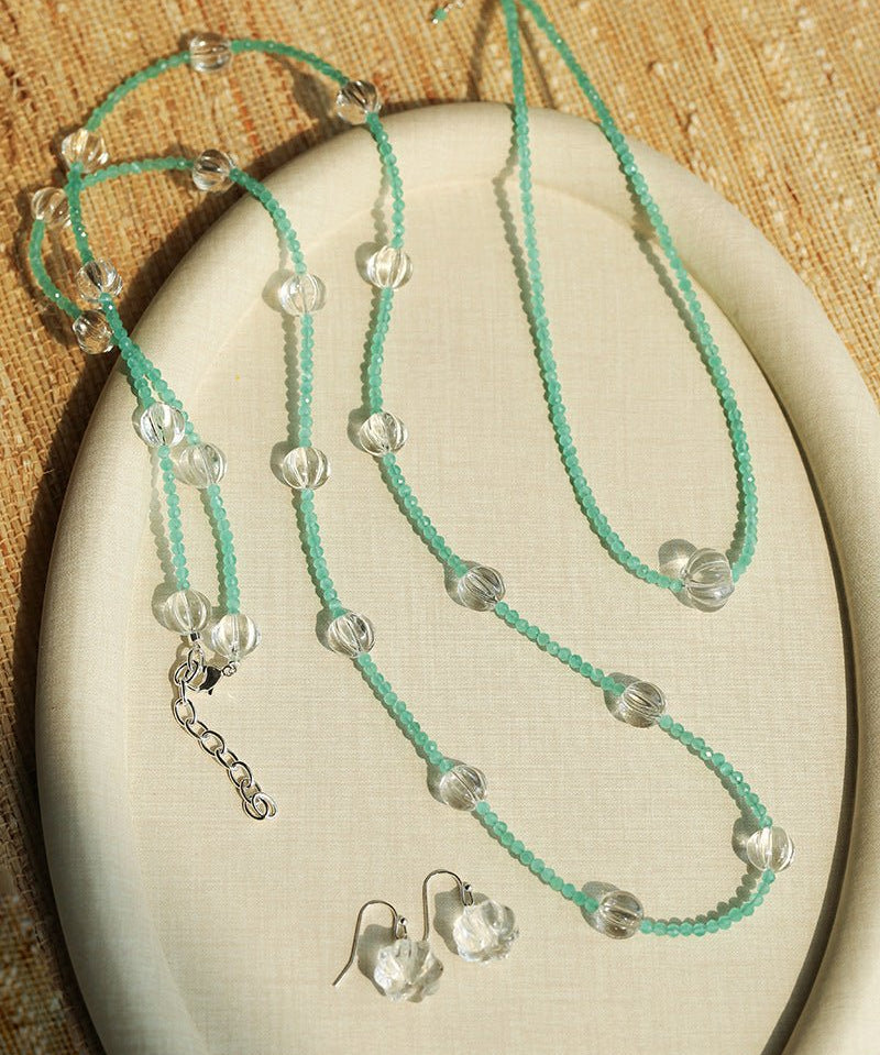 Fresh Mint Green Glass Pumpkin Bead Long Necklace - floysun