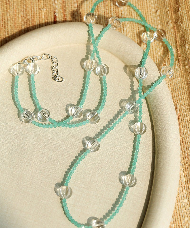 Fresh Mint Green Glass Pumpkin Bead Long Necklace - floysun