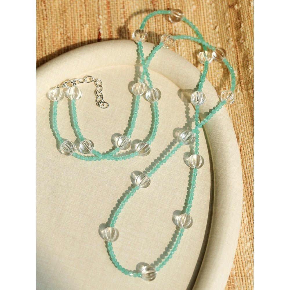 Fresh Mint Green Glass Pumpkin Bead Long Necklace - floysun
