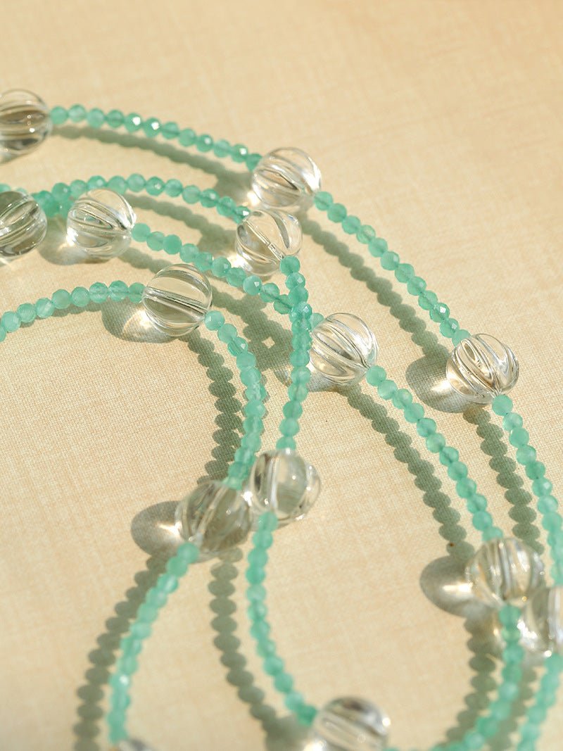 Fresh Mint Green Glass Pumpkin Bead Long Necklace - floysun