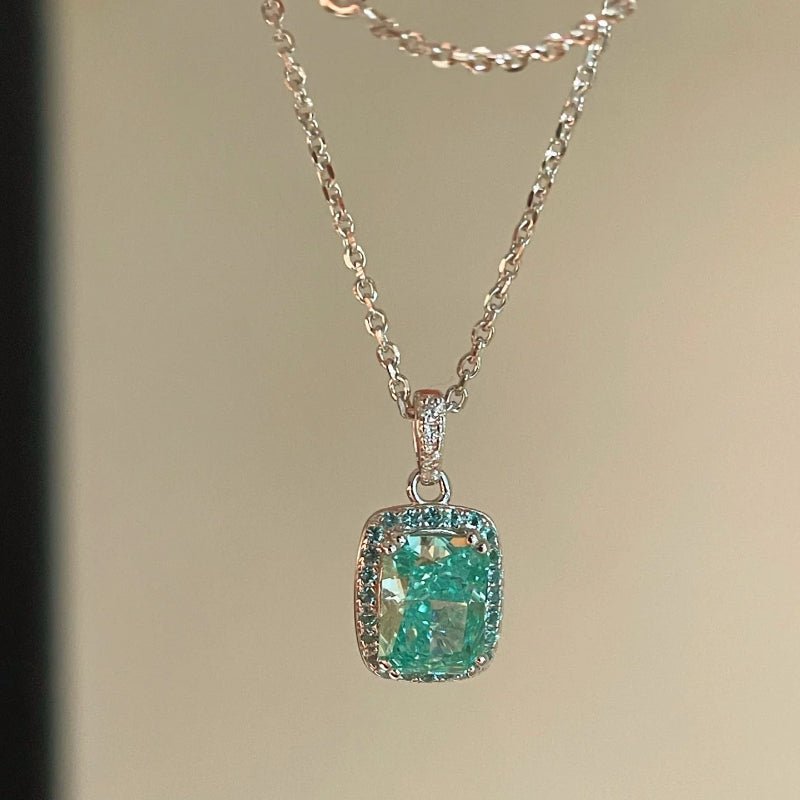 Fresh Square Synthetic Paraiba Tourmaline Sugar Cube Necklace - floysun