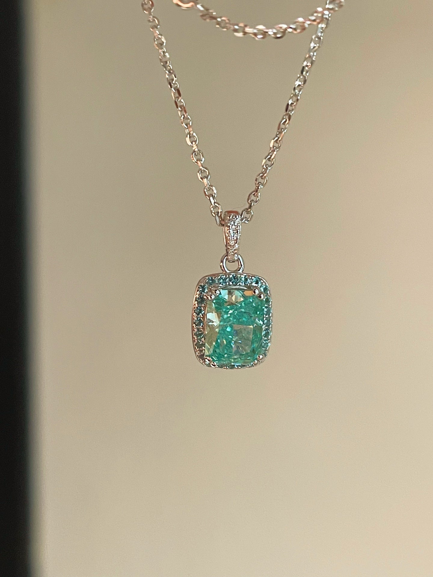 Fresh Square Synthetic Paraiba Tourmaline Sugar Cube Necklace - floysun