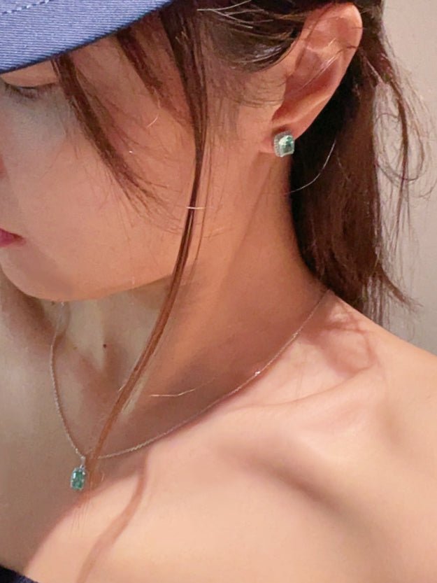 Fresh Square Synthetic Paraiba Tourmaline Sugar Cube Stud Earrings - floysun