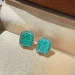 Fresh Square Synthetic Paraiba Tourmaline Sugar Cube Stud Earrings - floysun