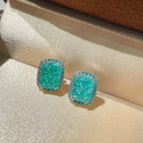 Fresh Square Synthetic Paraiba Tourmaline Sugar Cube Stud Earrings - floysun