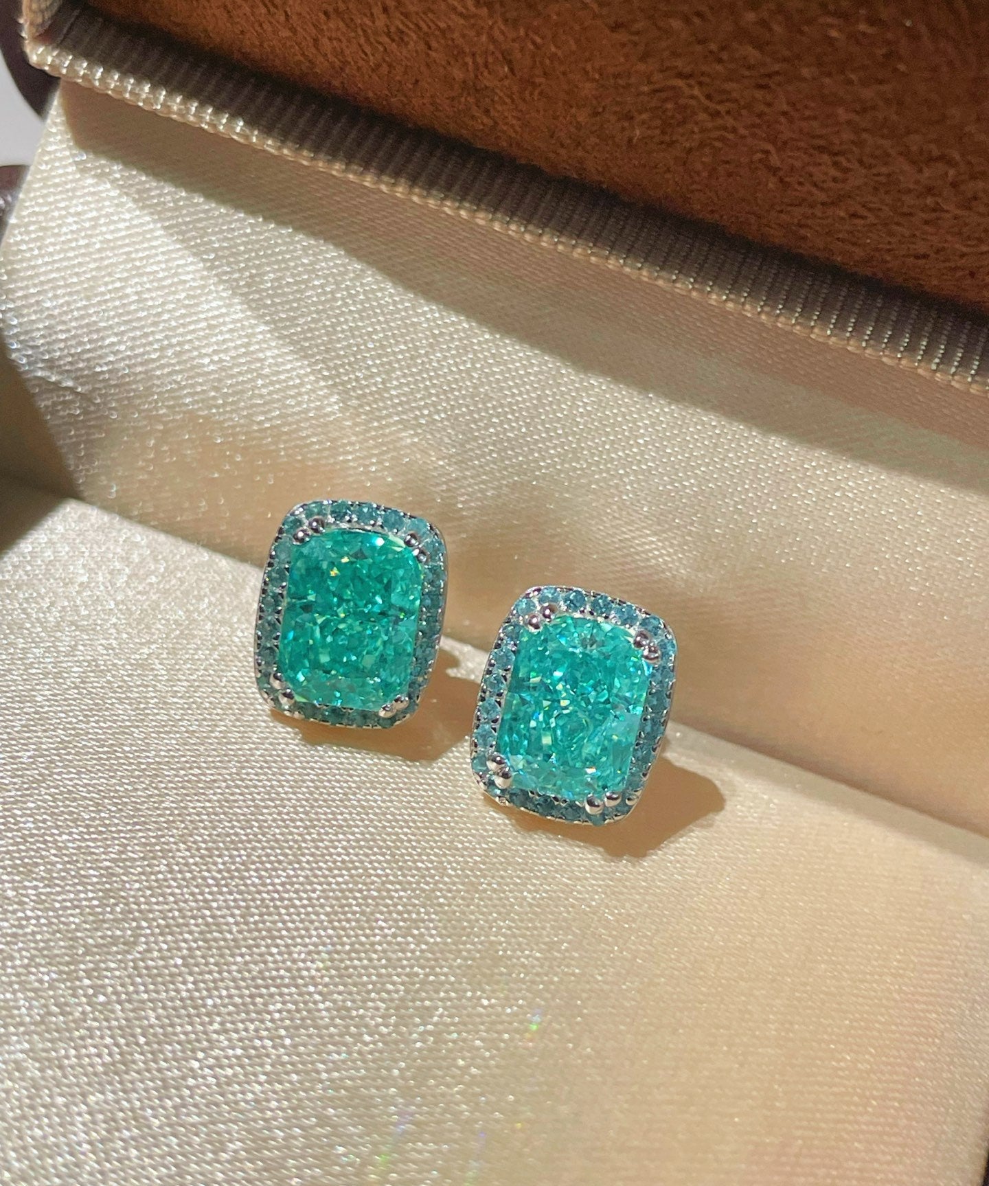 Fresh Square Synthetic Paraiba Tourmaline Sugar Cube Stud Earrings - floysun