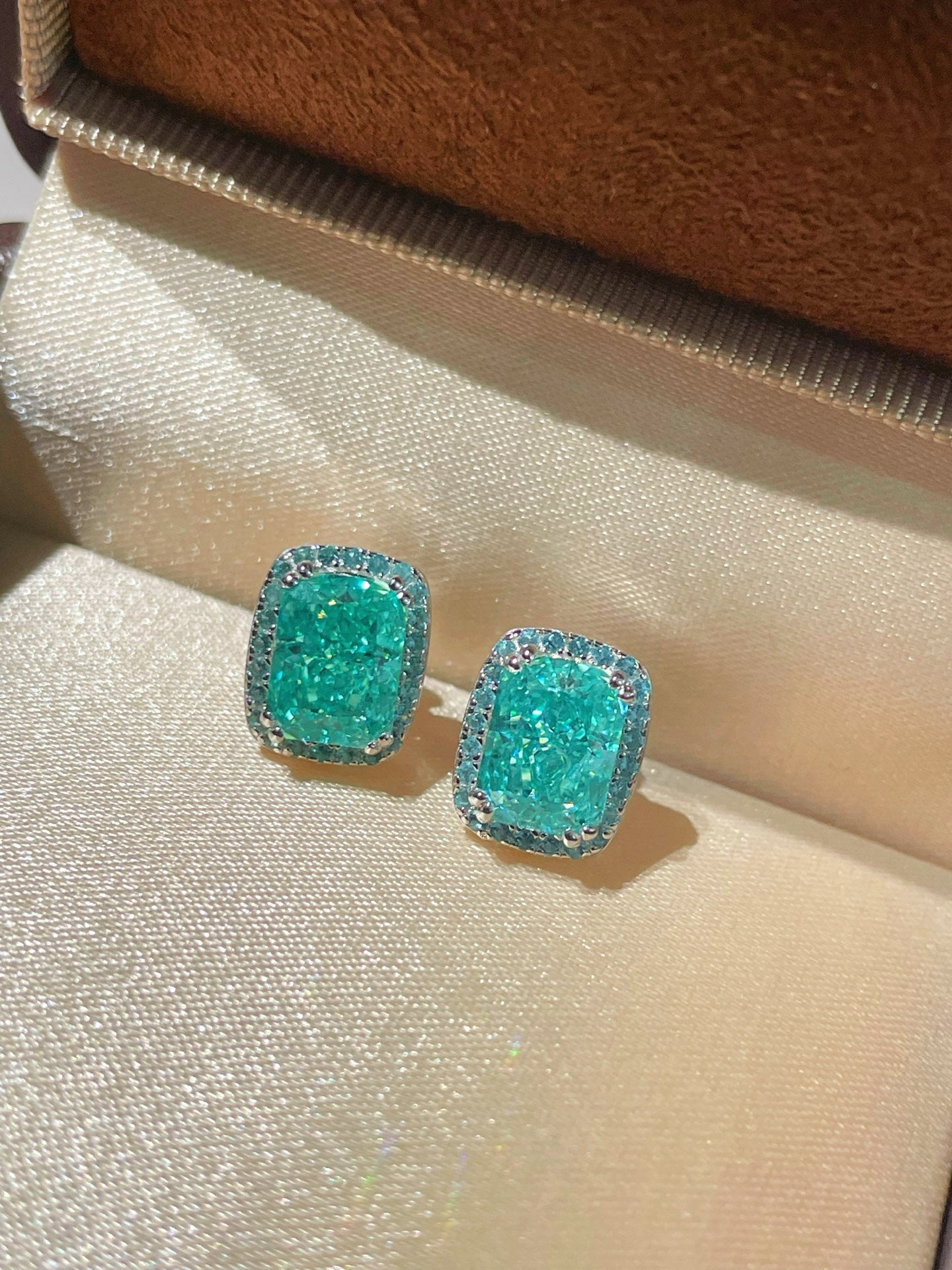 Fresh Square Synthetic Paraiba Tourmaline Sugar Cube Stud Earrings - floysun