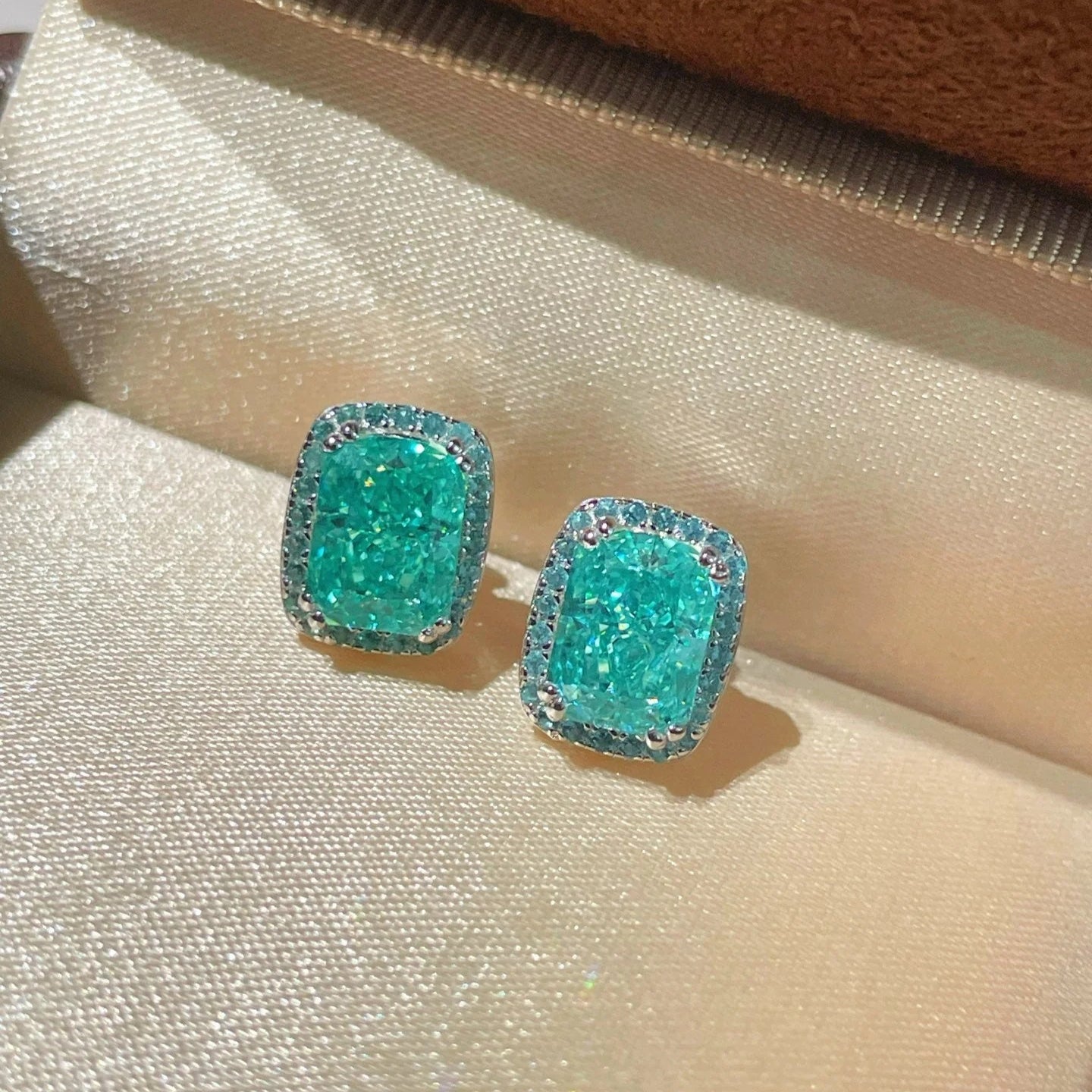 Fresh Square Synthetic Paraiba Tourmaline Sugar Cube Stud Earrings - floysun