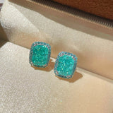 Fresh Square Synthetic Paraiba Tourmaline Sugar Cube Stud Earrings - floysun