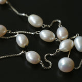 Freshwater Pearl Silver Chain Drop Earrings - floysun