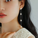 Freshwater Pearl Silver Chain Drop Earrings - floysun