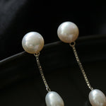 Freshwater Pearl Silver Chain Drop Earrings - floysun