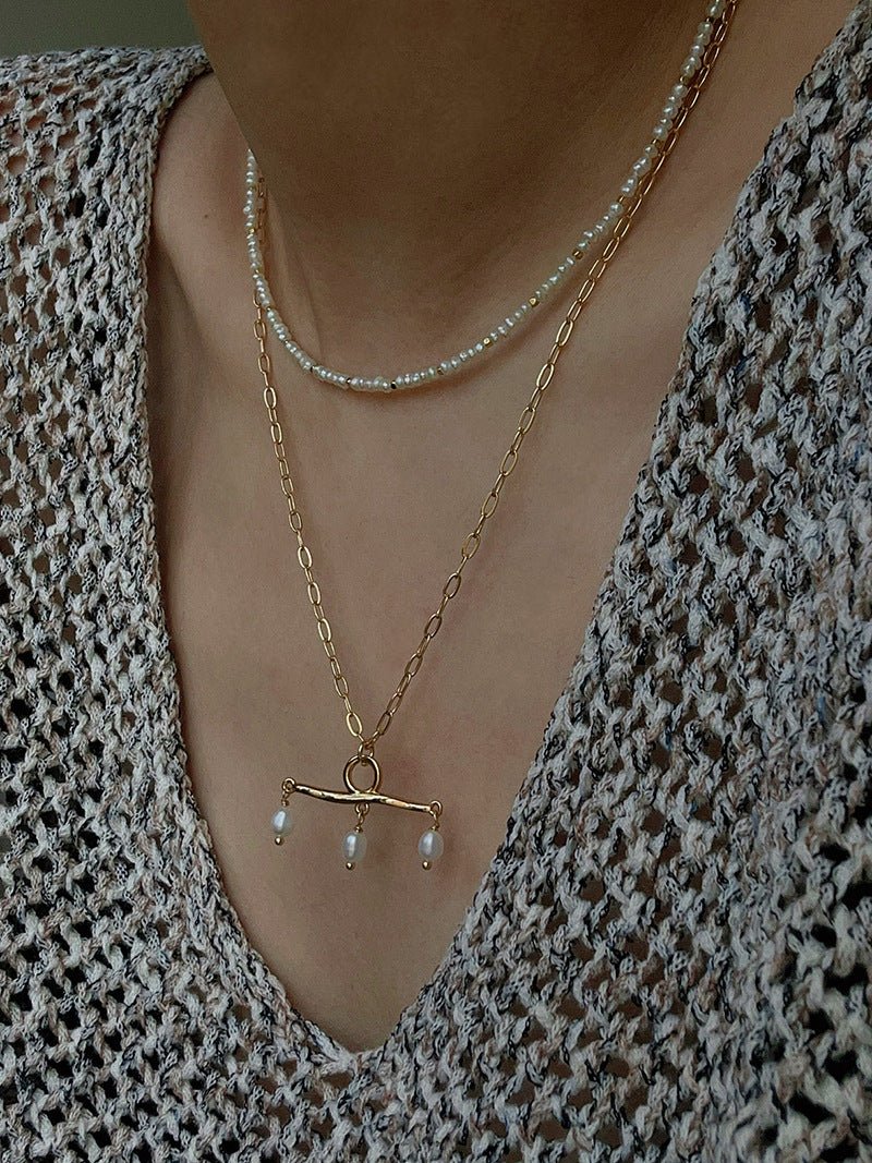 Freshwater Pearl T‑Shape Balance Pendant Necklace - floysun