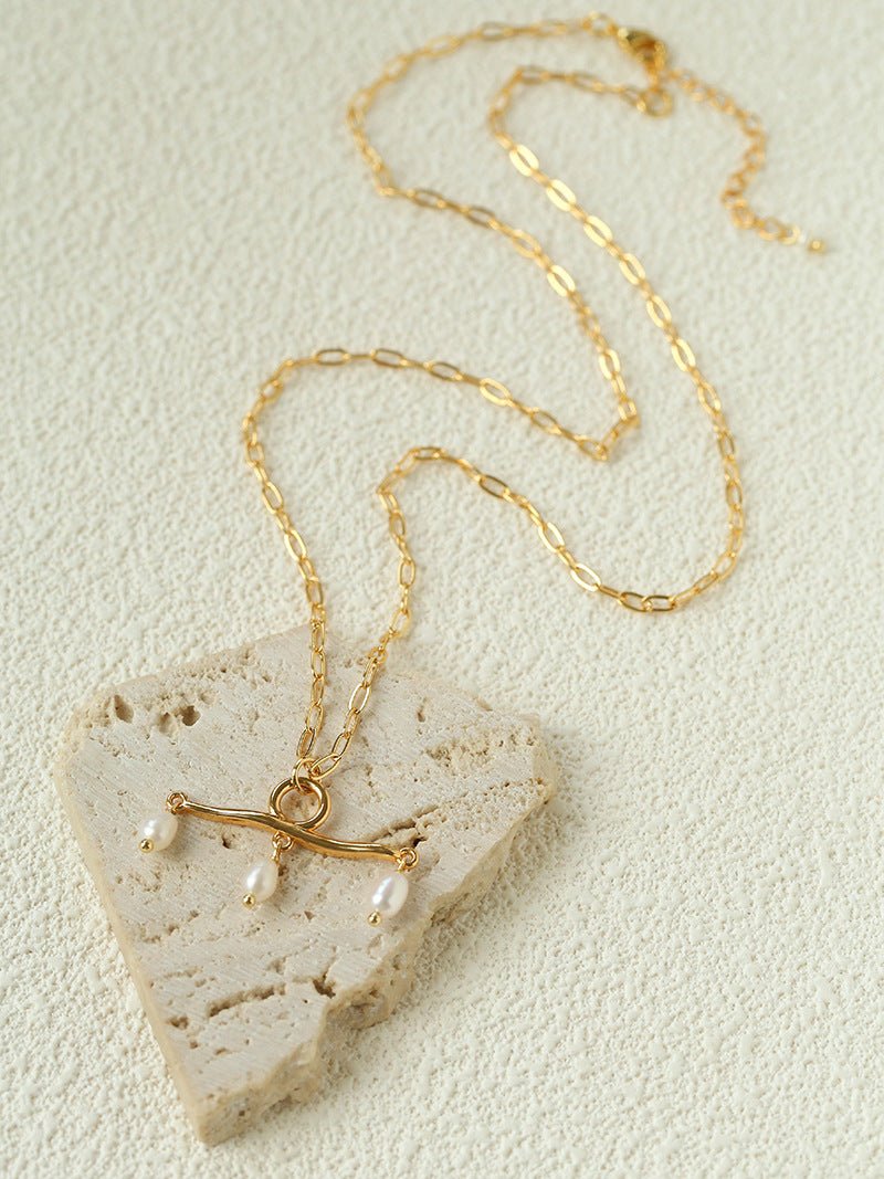 Freshwater Pearl T‑Shape Balance Pendant Necklace - floysun