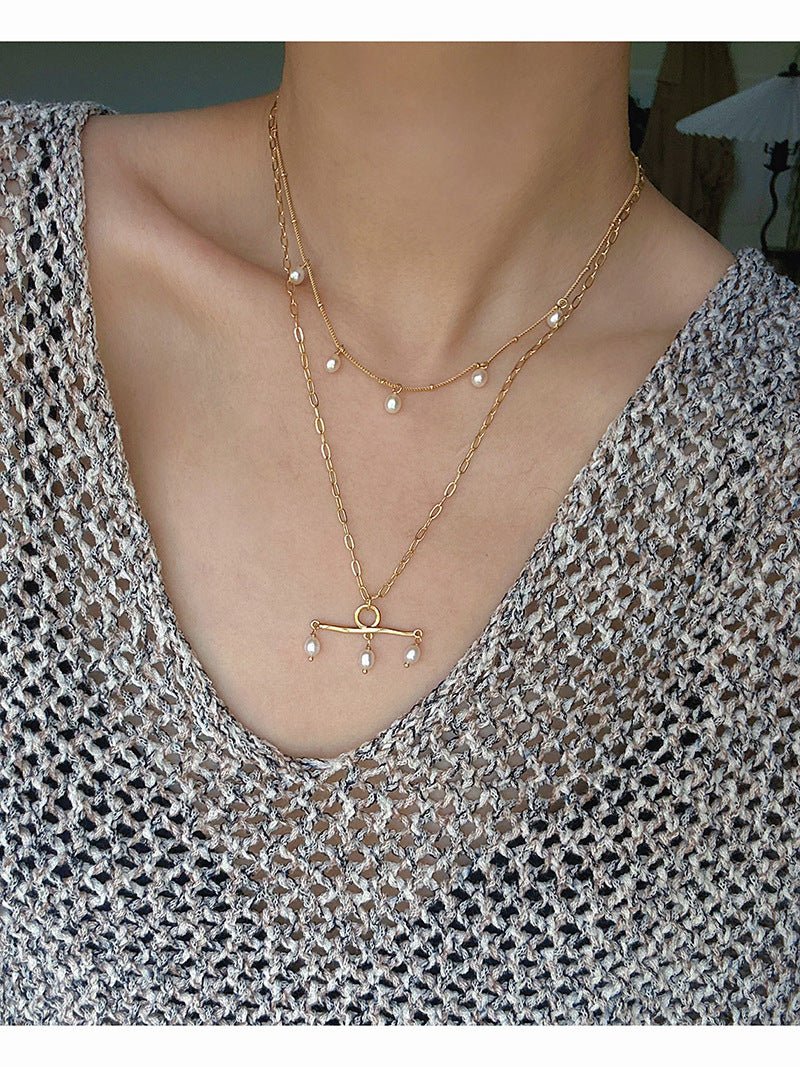 Freshwater Pearl T‑Shape Balance Pendant Necklace - floysun
