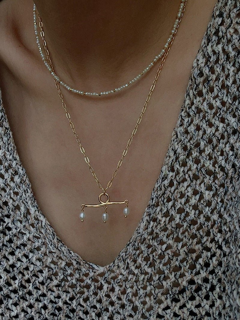Freshwater Pearl T‑Shape Balance Pendant Necklace - floysun
