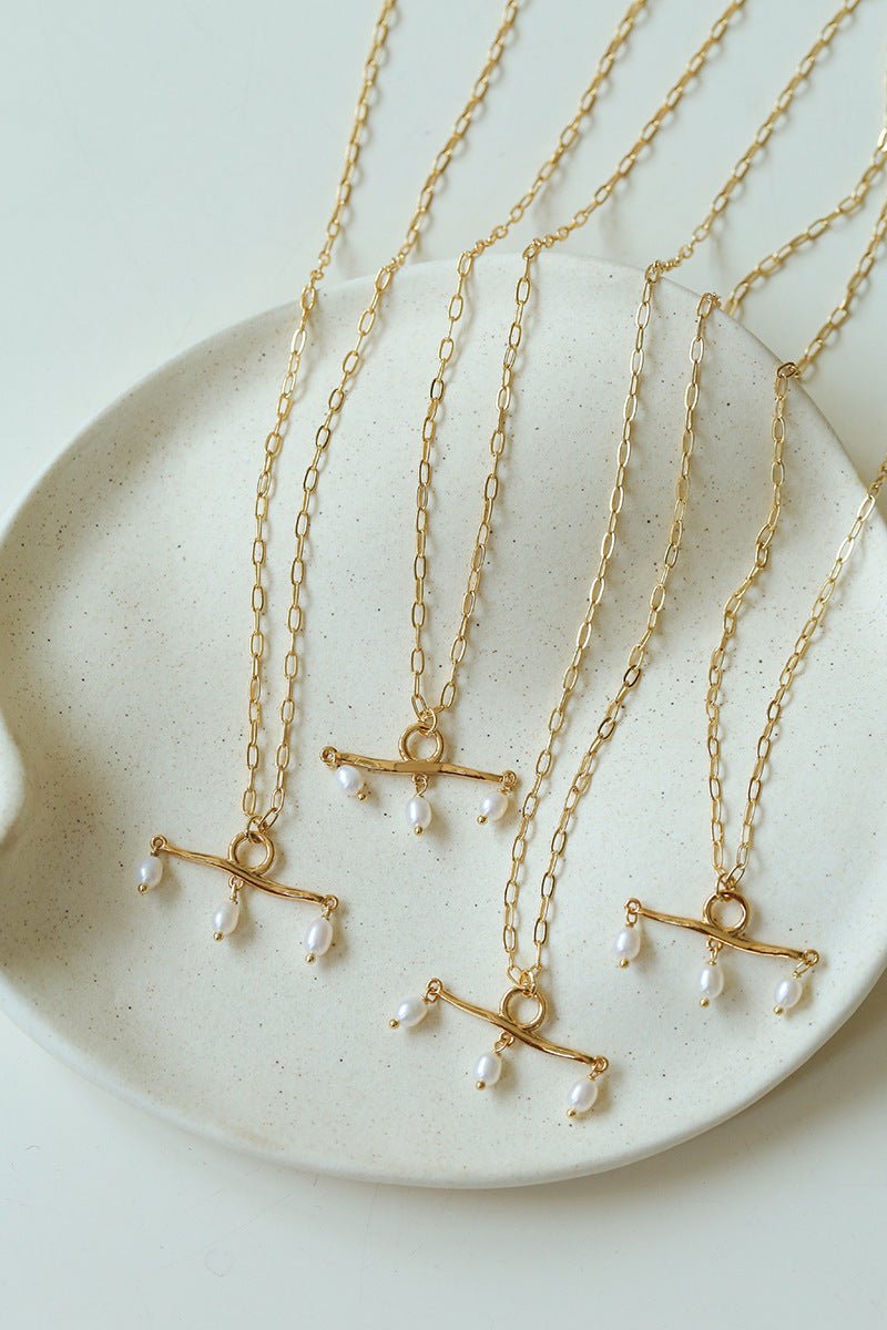Freshwater Pearl T‑Shape Balance Pendant Necklace - floysun