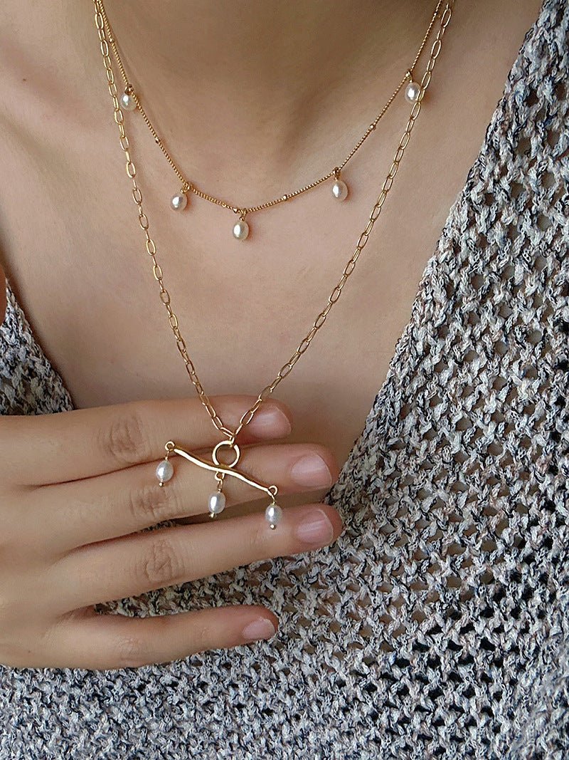 Freshwater Pearl T‑Shape Balance Pendant Necklace - floysun