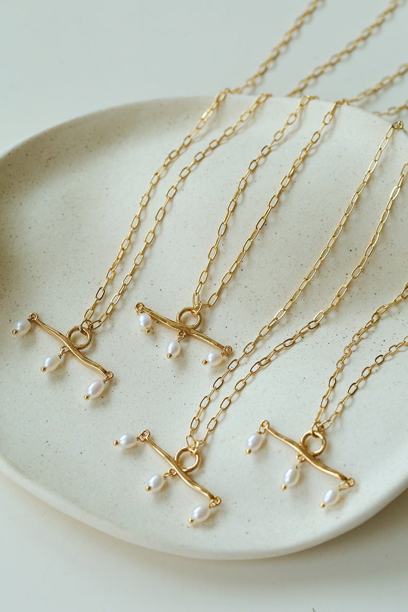 Freshwater Pearl T‑Shape Balance Pendant Necklace - floysun