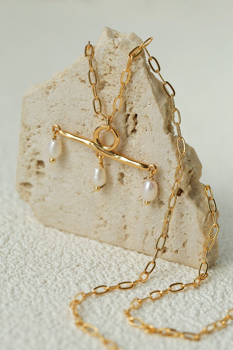 Freshwater Pearl T‑Shape Balance Pendant Necklace - floysun