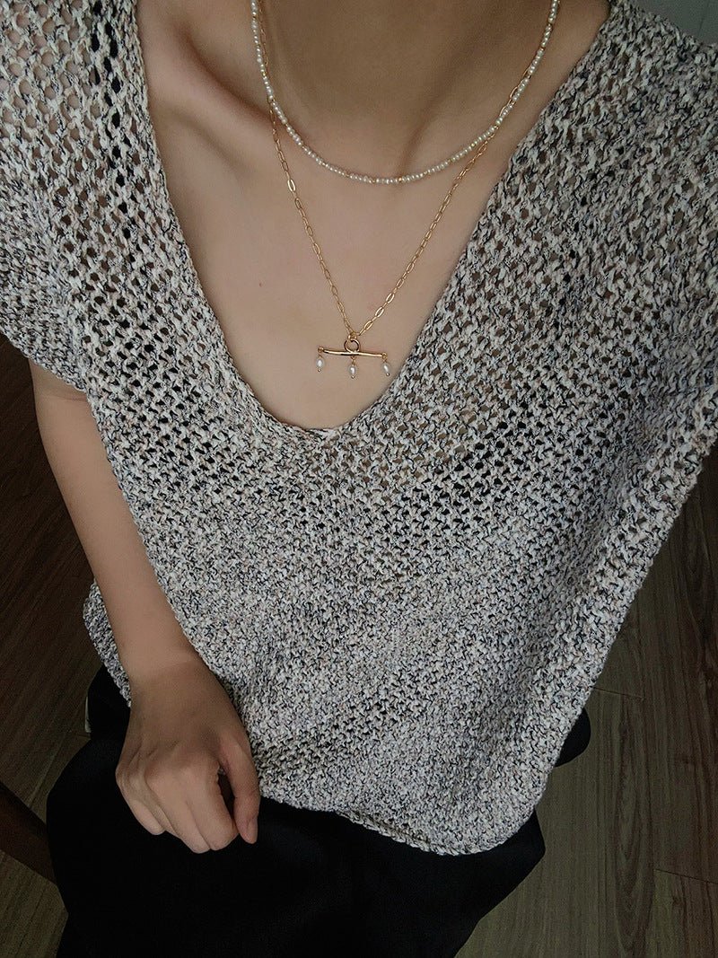 Freshwater Pearl T‑Shape Balance Pendant Necklace - floysun