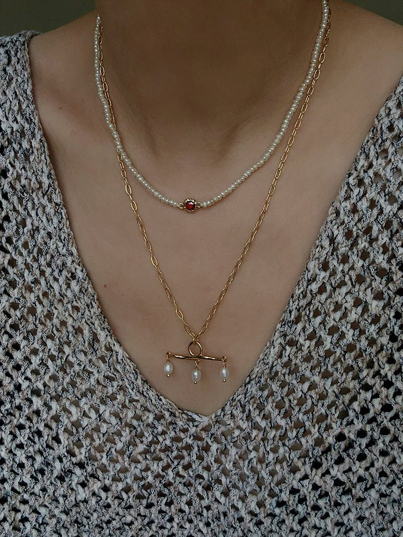 Freshwater Pearl T‑Shape Balance Pendant Necklace - floysun