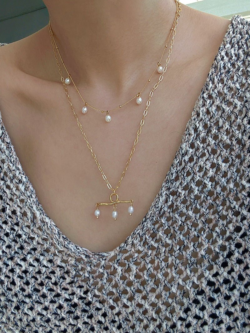 Freshwater Pearl T‑Shape Balance Pendant Necklace - floysun