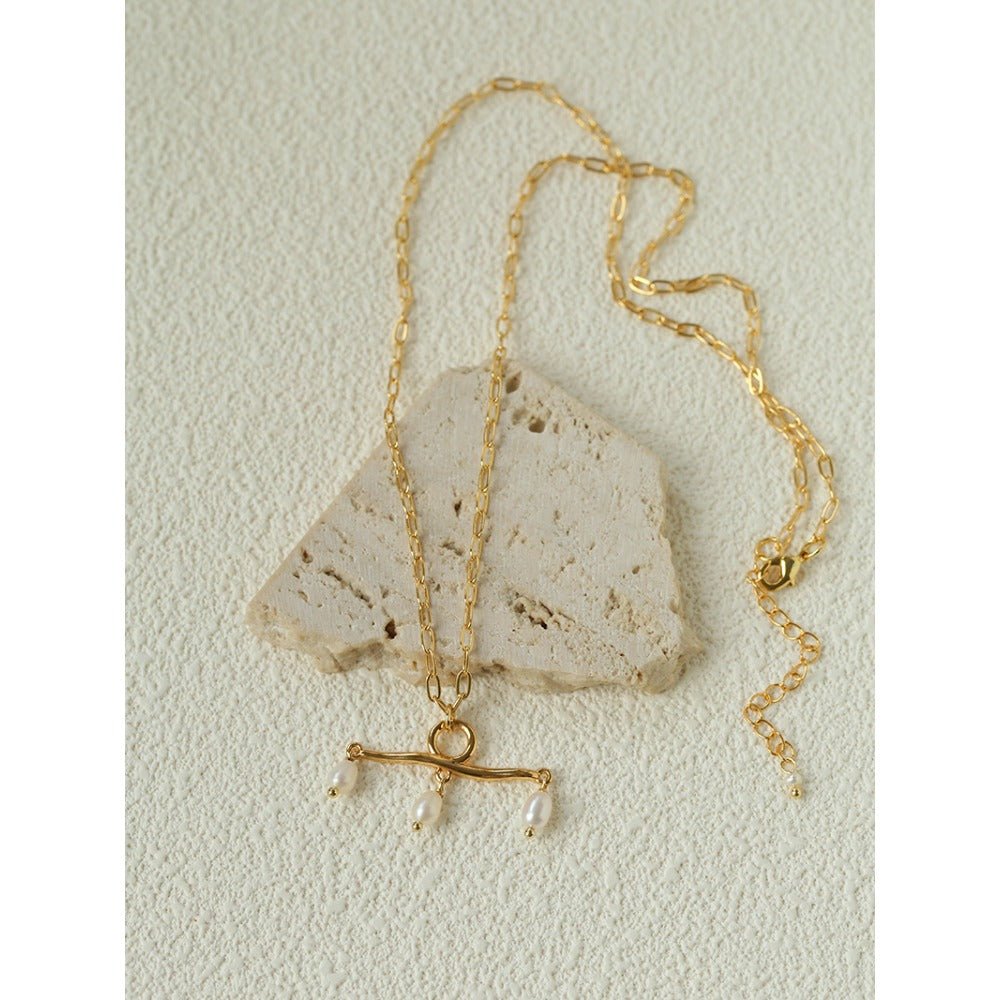 Freshwater Pearl T‑Shape Balance Pendant Necklace - floysun