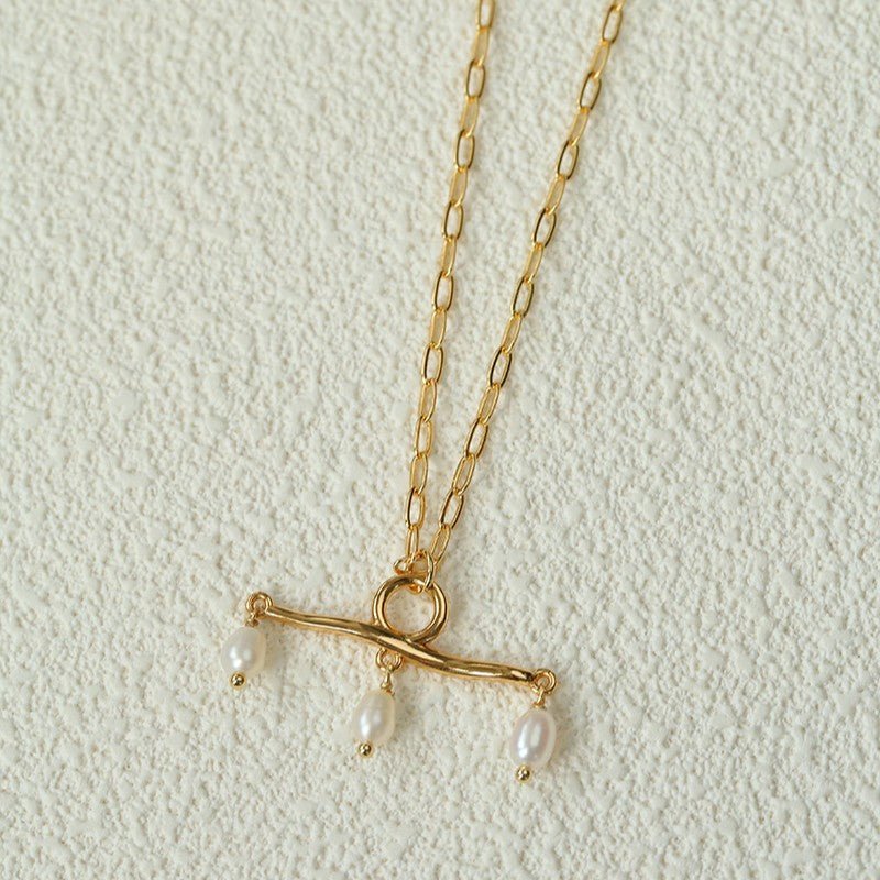 Freshwater Pearl T‑Shape Balance Pendant Necklace - floysun