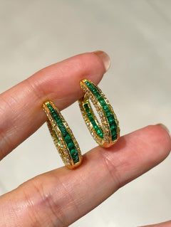 Full Diamond Emerald Serpent Hoop Earrings - floysun