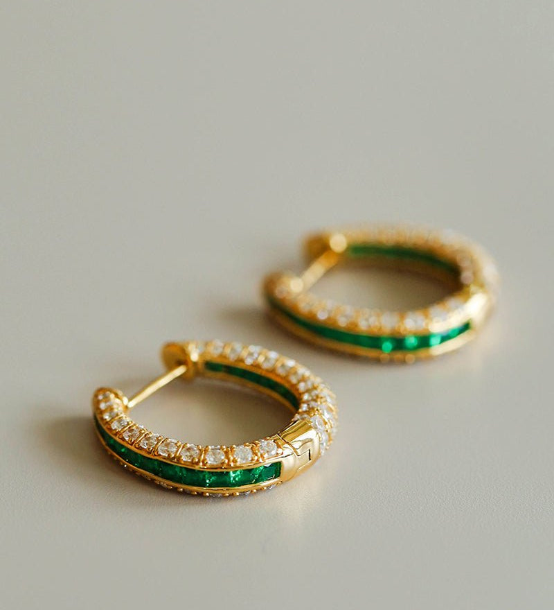 Full Diamond Emerald Serpent Hoop Earrings - floysun