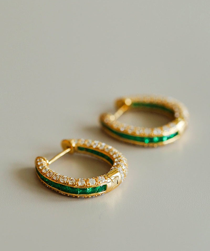 Full Diamond Emerald Serpent Hoop Earrings - floysun