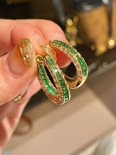 Full Diamond Emerald Serpent Hoop Earrings - floysun
