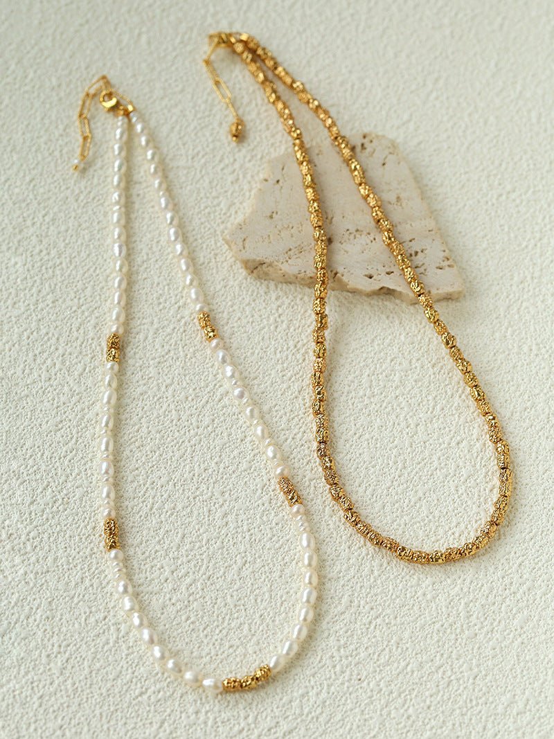 Full Lava Grain Solid Gold Collarbone Chain - floysun