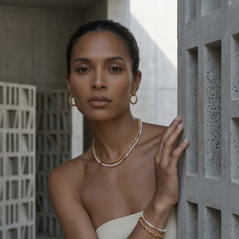 Full Lava Grain Solid Gold Collarbone Chain - floysun