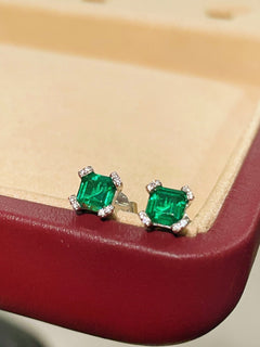 Full Pavé Four - Prong T - Cut Emerald Studs - floysun