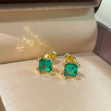 Full Pavé Four - Prong T - Cut Emerald Studs - floysun