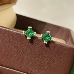 Full Pavé Four - Prong T - Cut Emerald Studs - floysun